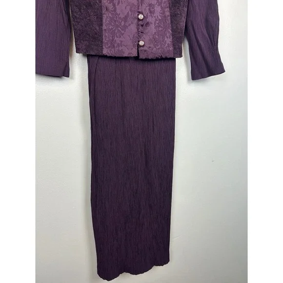 Miss Dorby Vintage 90s Purple Maxi Dress Floral Brocade Patchwork Size 12 Church - Picture 3 of 9